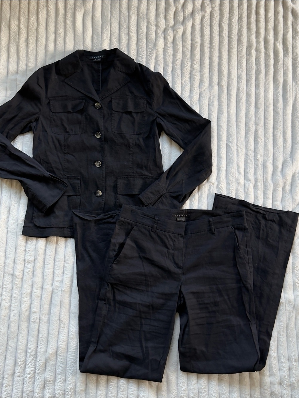 Theory Black Women's Linen-Blend Jacket & Pants Suit ✔️✔️✔️